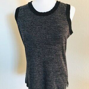 Misook Dark Gray Marbled Sleeveless Sweater Tank Shell Black Trim S